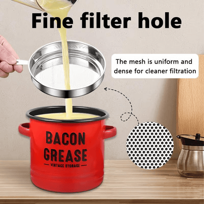 Top Christmas Gift 2025 🎅-46 oz bacon grease container with strainer and food-grade silicone spatula